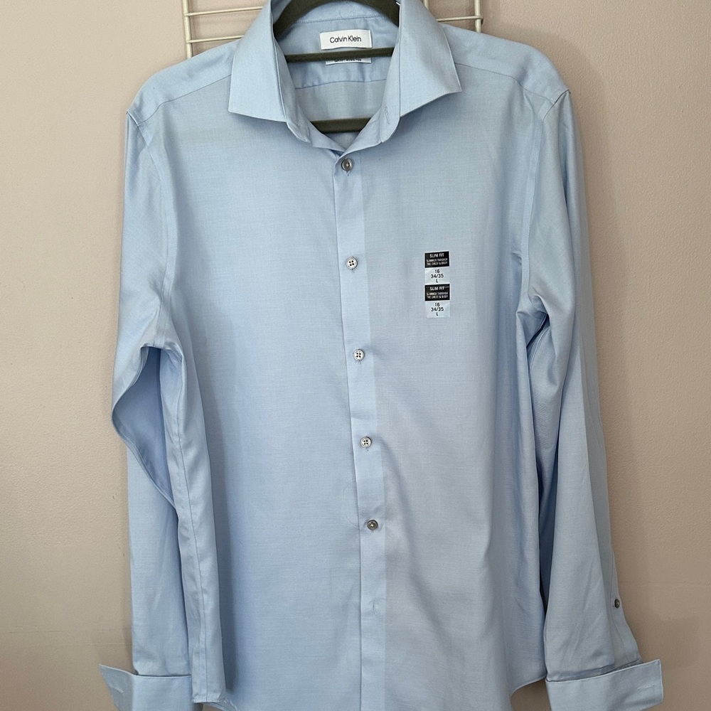 Calvin Klein Light Blue Long-Sleeve Dress Shirt Slim Fit